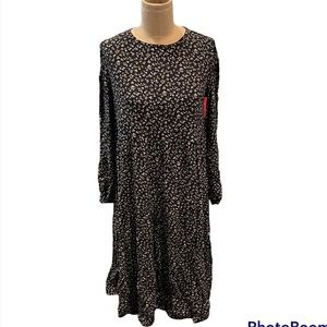 LOFT size small tiered long sleeve dress blue white yellow